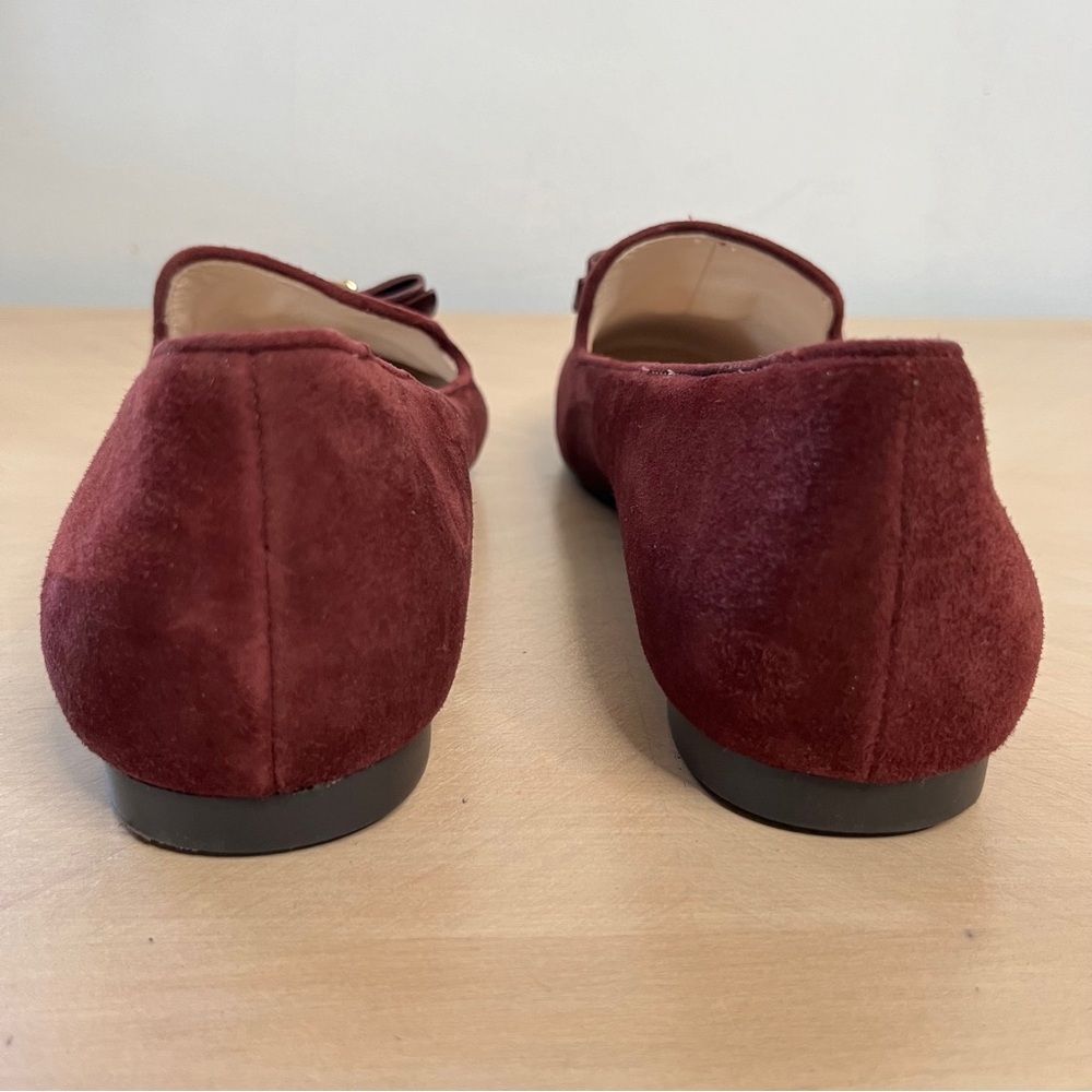 Cole Haan Tali Bow Flats Red Maroon Suede Leather Gold Buckle Loafers Women's 9 - Picture 4 of 8